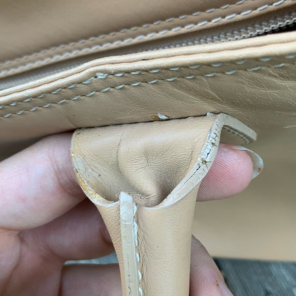 Vintage LANCEL Authentic Smooth Leather Tan Camel Medium Tote Top Handle Purse - Picture 3 of 16